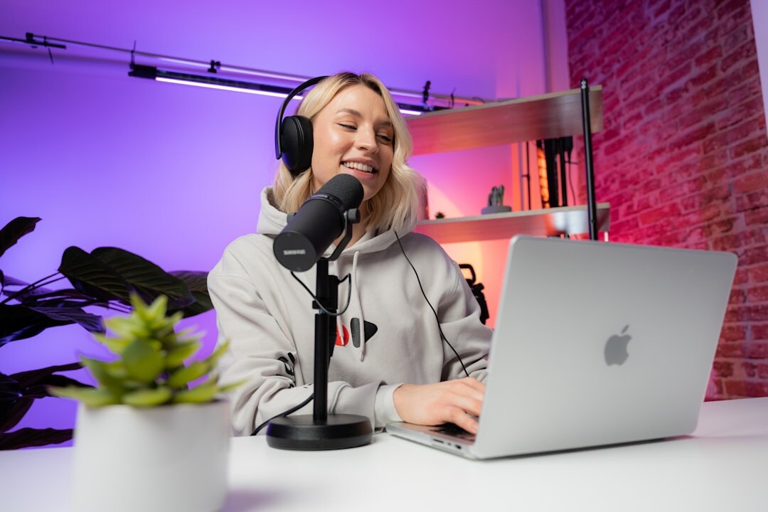 person listening to podcast